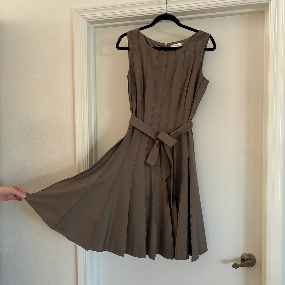 Calvin Klein Brown Pleated Dress